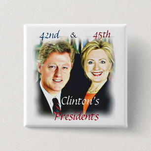 Badge Carré 5 Cm Bill Clinton et Hillary Clinton_