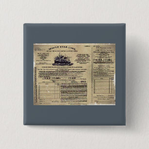 Badge Carré 5 Cm Billet RMS Titanic 1912