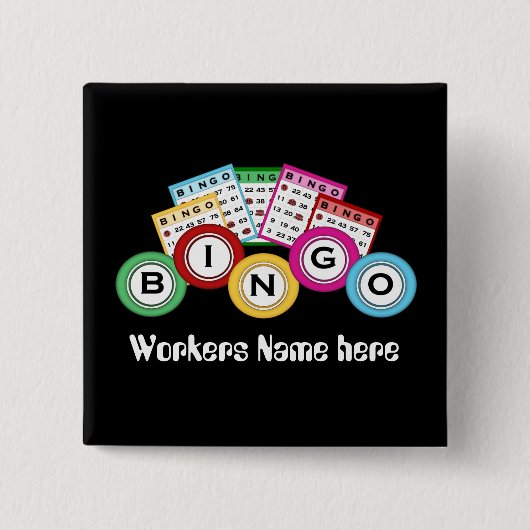 Badge Carré 5 Cm Bingo Hall ajouter nom de travail fun bouton (Devant)