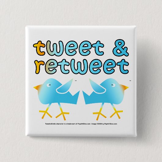 Badge Carré 5 Cm Bip et boutons de Retweet (Devant)