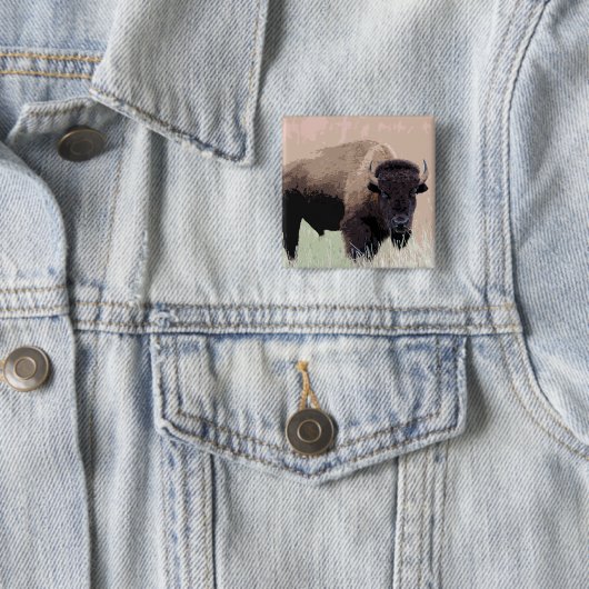 Badge Carré 5 Cm Bison / Buffle (En situation)