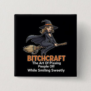 Badge Carré 5 Cm "BITCHCRAFT" Bouton de définition de mot amusant