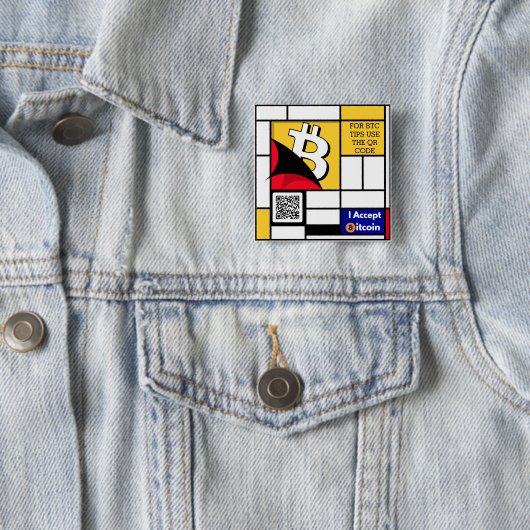 Badge Carré 5 Cm Bitcoin élégant - Btc crypto (En situation)