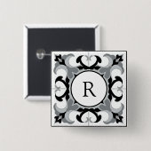 Badge Carré 5 Cm Black and White Spanish Style with Initial (Devant & derrière)