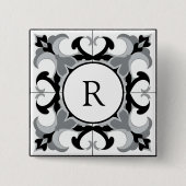 Badge Carré 5 Cm Black and White Spanish Style with Initial (Devant)