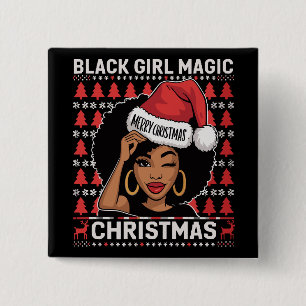 Badge Carré 5 Cm Black Girl Magic Joyeux Noël Afro-Américain 