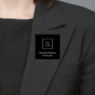 Badge Carré 5 Cm Black white business logo empoyee name tag