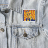 Badge Carré 5 Cm Blacksmith Hammering Retro Strongman Labor (En situation)