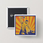 Badge Carré 5 Cm Blacksmith Hammering Retro Strongman Labor (Devant & derrière)