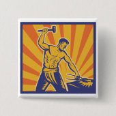 Badge Carré 5 Cm Blacksmith Hammering Retro Strongman Labor (Devant)