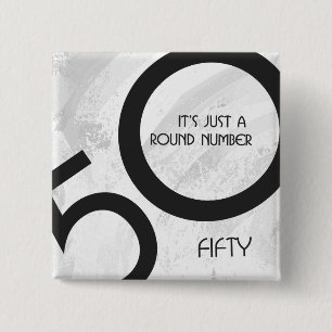 Badge Carré 5 Cm Blanc 50 Décennie Anniversaire