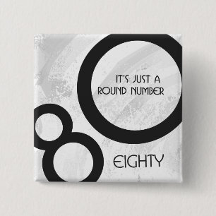 Badge Carré 5 Cm Blanc 80 Décennie Anniversaire