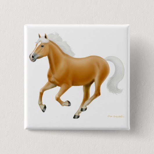 Badge Carré 5 Cm Blanc de Pin de cheval de palomino de Haflinger (Devant)