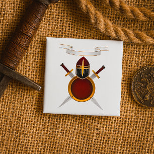 Badge Carré 5 Cm Blason de Chevalier Médiéval Casque Épées Bouclier