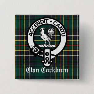 Badge Carré 5 Cm Blason de Clan Cockburn et tartan