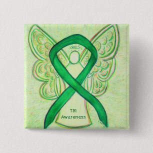 Badge Carré 5 Cm Blessures cérébrales traumatiques (TBI) Ange de se