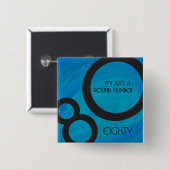 Badge Carré 5 Cm Bleu 80 Décennie Anniversaire (Devant & derrière)