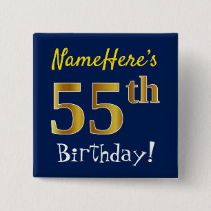 Badge Carré 5 Cm Bleu, anniversaire d'or de Faux