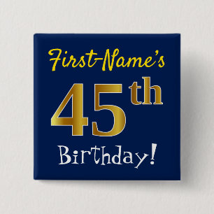 Badge Carré 5 Cm Bleu, anniversaire d'or de Faux