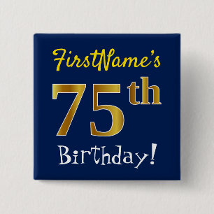 Badge Carré 5 Cm Bleu, anniversaire d'or de Faux