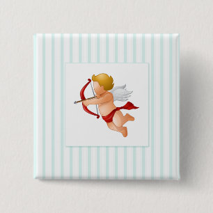 Badge Carré 5 Cm Bleu - Cupide avec flèche