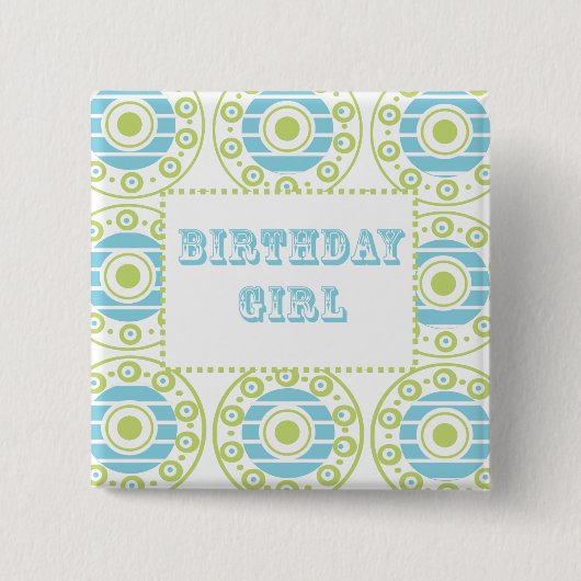 Badge Carré 5 Cm Bleu de fille d'anniversaire (Devant)