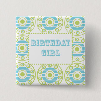 Badge Carré 5 Cm Bleu de fille d'anniversaire