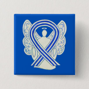 Badge Carré 5 Cm Bleu et blanc ALS Ruban Sensibilisation Anneau Pin