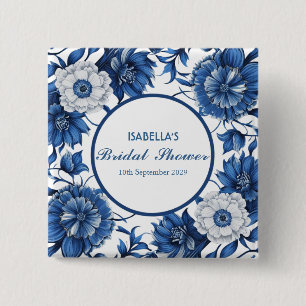 Badge Carré 5 Cm bleu et blanc Chinoiserie antique Pattern de maria