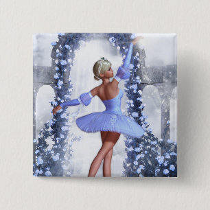 Badge Carré 5 Cm Bleu et blanc imaginaire ballerine avec fleurs ros