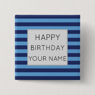 Badge Carré 5 Cm Bleu Et Bleu Clair Défilé Joyeux Anniversaire