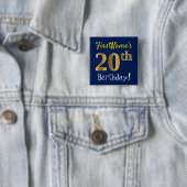 Badge Carré 5 Cm Bleu, Faux Gold 20e anniversaire, avec nom personn (En situation)