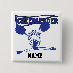 Badge Carré 5 Cm Bleu foncé mignonne fille Pom-pom girl   Nom do-it