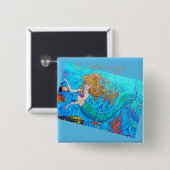 Badge Carré 5 Cm bleu mermaid (Devant & derrière)