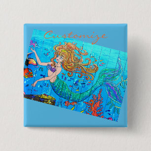 Badge Carré 5 Cm bleu mermaid