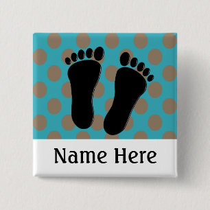 Badge Carré 5 Cm Bleu personnalisable de boutons nommés de pédicu