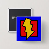 Badge Carré 5 Cm Bleu rouge et jaune éclair (Devant & derrière)