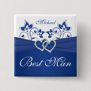 Badge Carré 5 Cm Bleu royal, meilleur Pin floral blanc d'homme