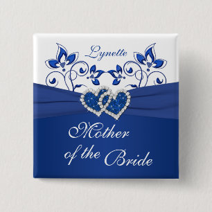 Badge Carré 5 Cm Bleu royal, mère florale blanche du Pin de jeune