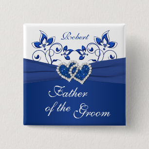 Badge Carré 5 Cm Bleu royal, père floral blanc de la broche de la c