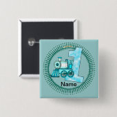 Badge Carré 5 Cm Bleu Train 1er Anniversaire pin (Devant & derrière)
