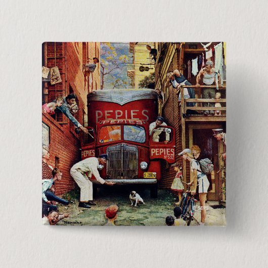 Badge Carré 5 Cm Bloc routier par Norman Rockwell (Devant)