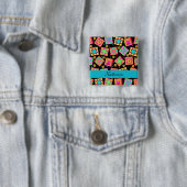 Badge Carré 5 Cm Blocs de surface en Patchwork Turquoise Noir Nom B (En situation)
