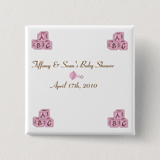 Badge Carré 5 Cm Blocs roses et Brown de bébé (Devant)