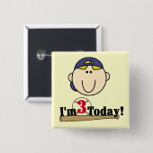 Badge Carré 5 Cm Blond Boy Baseball 3e anniversaire (Devant & derrière)