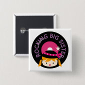 Badge Carré 5 Cm Blond Rocking Big Sister (Devant & derrière)