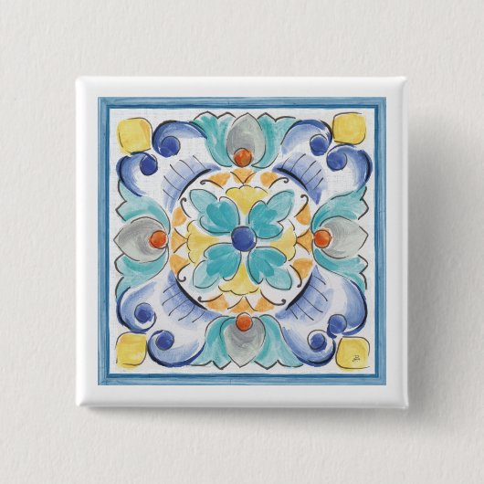 Badge Carré 5 Cm Bloom Blue & Yellow (Devant)