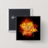 Badge Carré 5 Cm Blooming Fire Rose (Devant & derrière)
