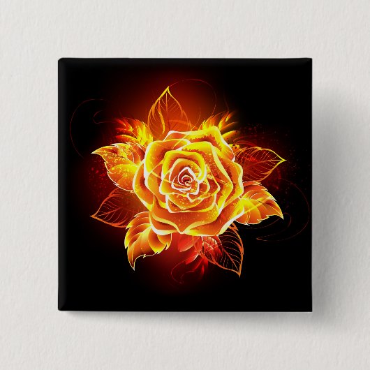 Badge Carré 5 Cm Blooming Fire Rose (Devant)