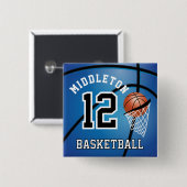 Badge Carré 5 Cm Blue Basketball 🏀 et Hoop | Texte do-it-yourself (Devant & derrière)